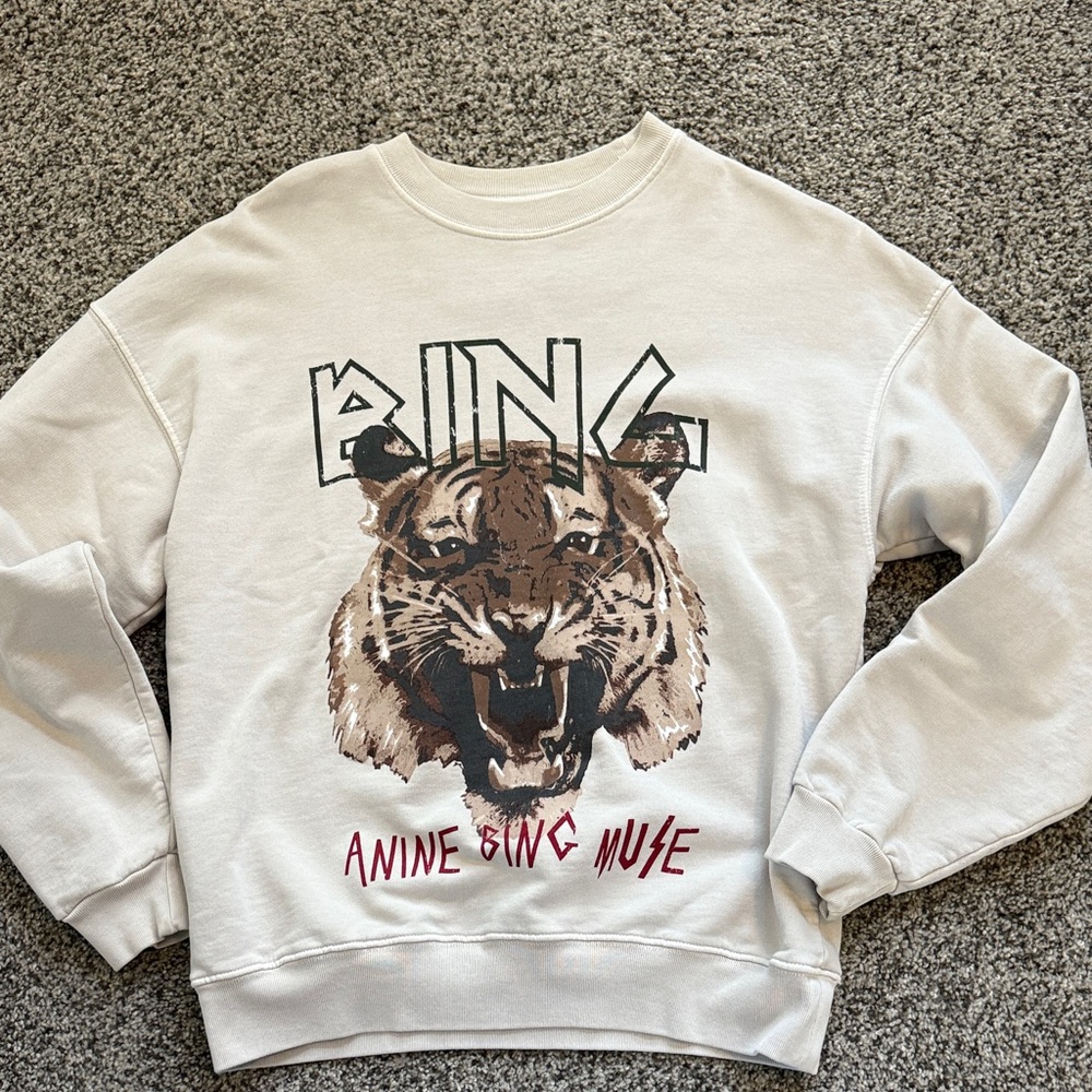Anine Bing Cream Graphic Tiger Sweatshirt - Small